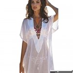 Pengy Women Short Sleeve Deep V Neck Chiffon Transparent Cover Up Swimsuit Beach Shirt Dress Sun Protection Clothing White B079DJ2ZY4